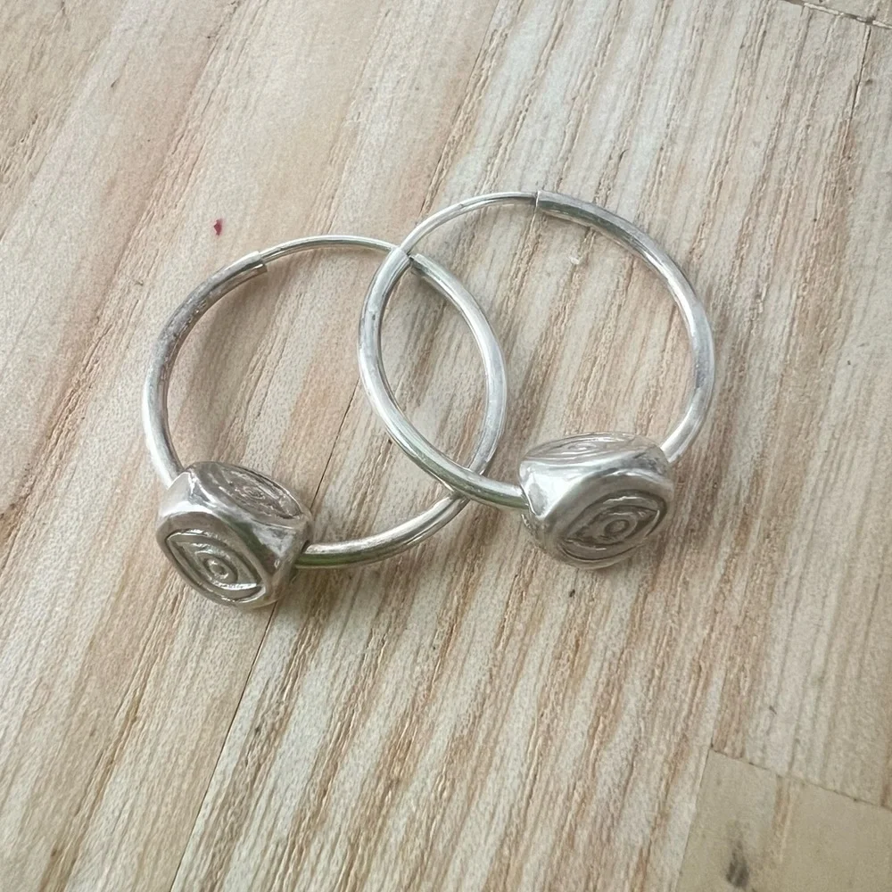 Third eye evil eye silver pierced hoop earrings